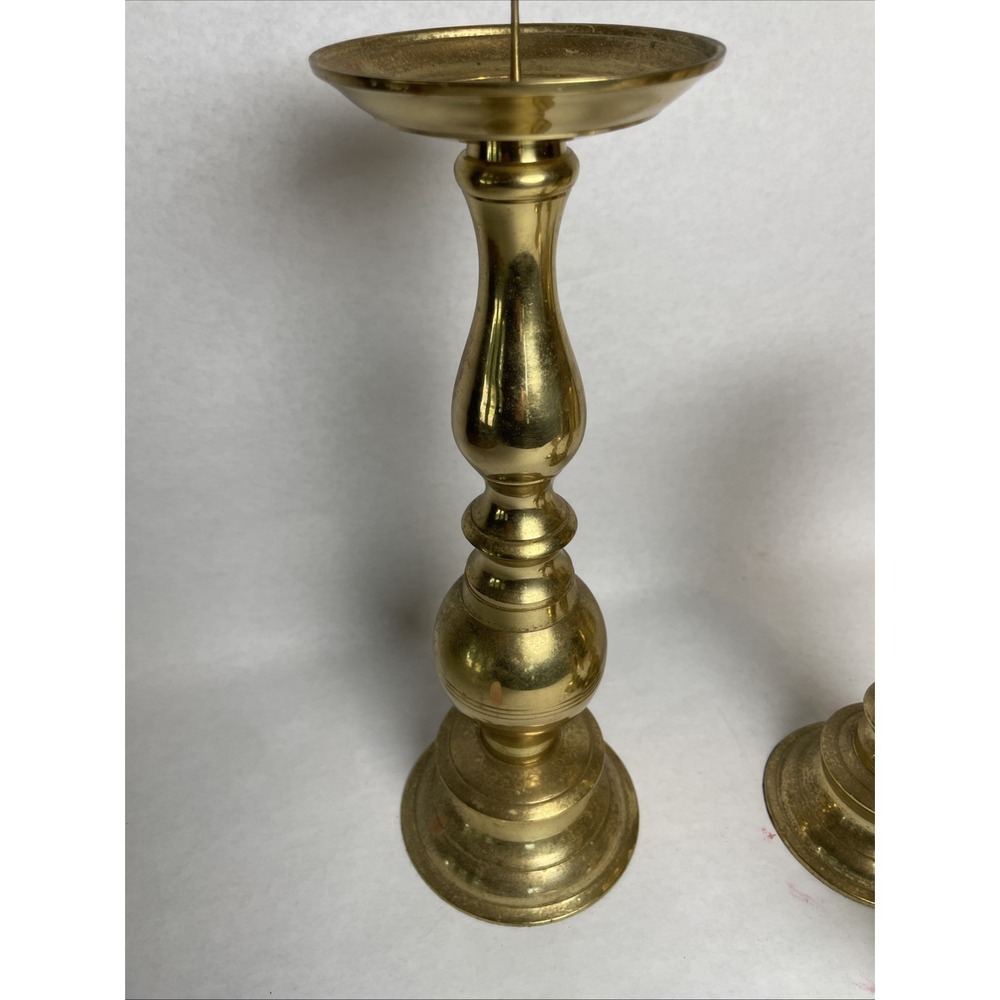 Vintage Brass Graduated Candlestick Holders Set of 3 Taper Mid Century Decor - Picture 3 of 9